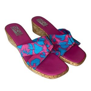 Victoria Spenser Cork Wedge Sandals 9.5. Excellent Used Condition Hot Pink Blue